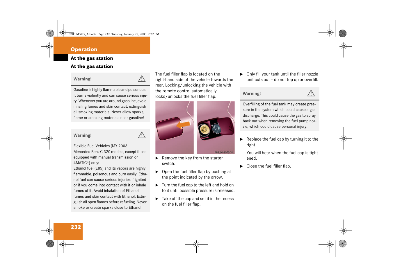 Tanken, At the gas station | Mercedes-Benz 2003 C 240 4MATIC User Manual | Page 226 / 370