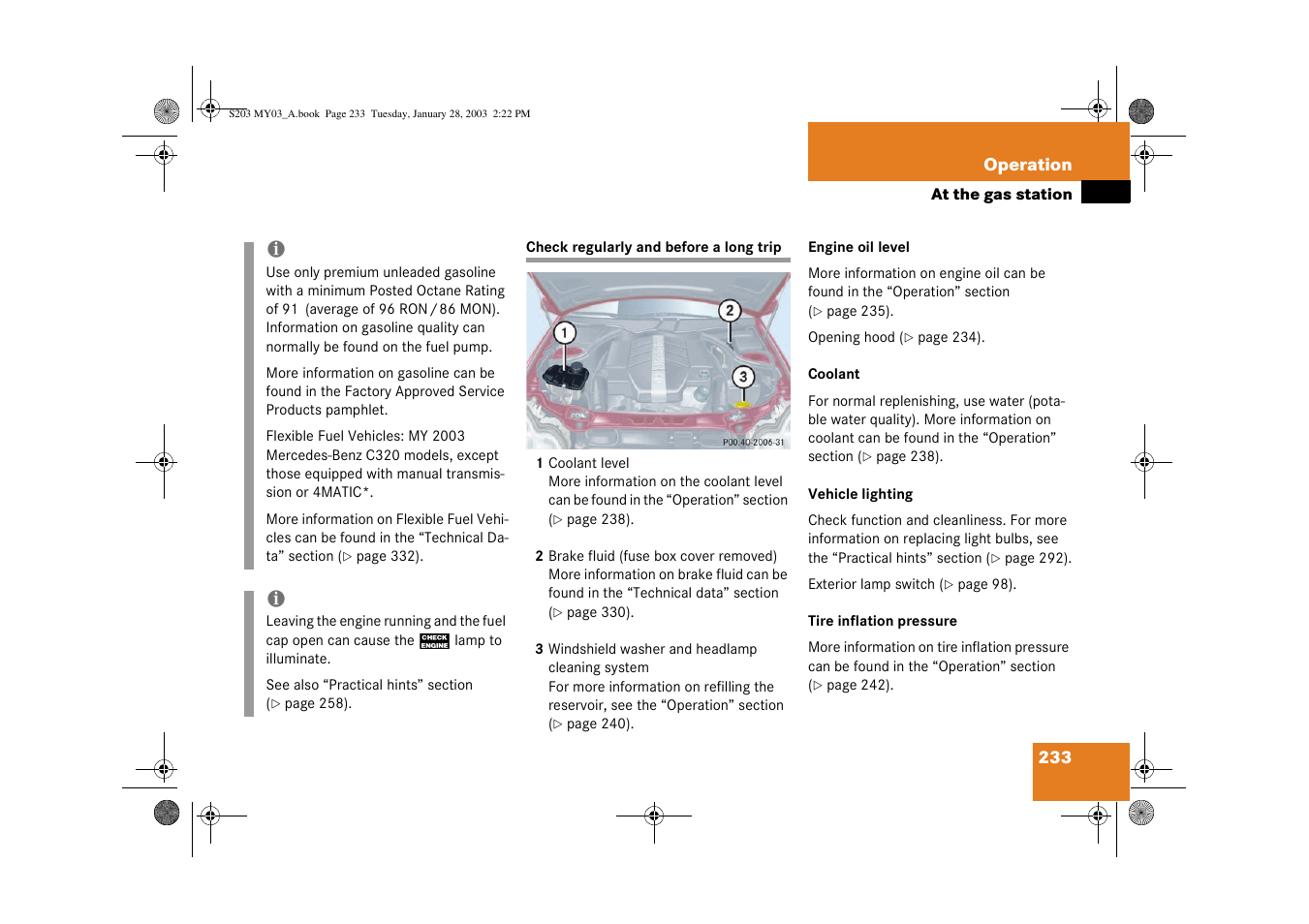 Regular checks | Mercedes-Benz 2003 C 240 4MATIC User Manual | Page 227 / 370