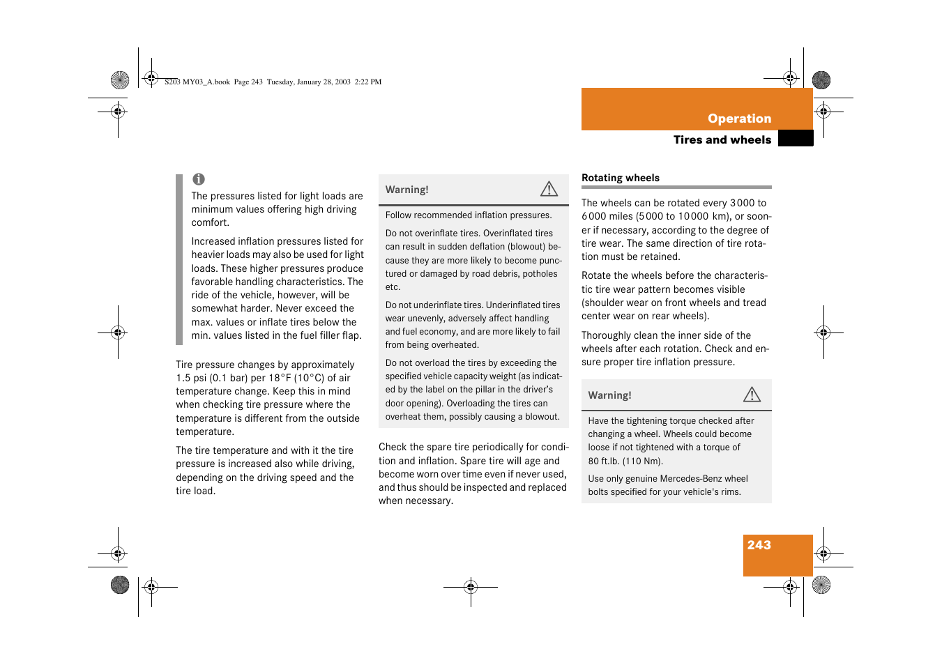 Rotating wheels;wheels:rotating | Mercedes-Benz 2003 C 240 4MATIC User Manual | Page 237 / 370