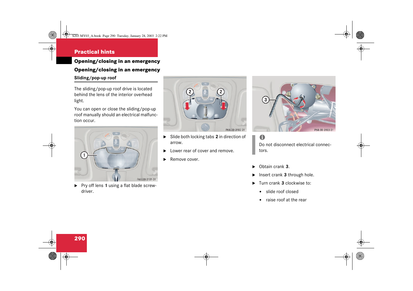 Opening/closing in an emergency | Mercedes-Benz 2003 C 240 4MATIC User Manual | Page 284 / 370
