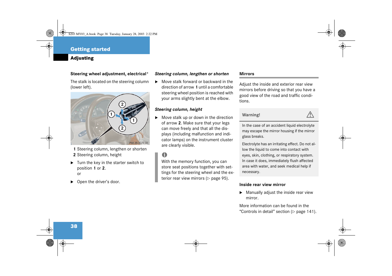 Mirrors:adjusting;adjusting:mirrors | Mercedes-Benz 2003 C 240 4MATIC User Manual | Page 32 / 370