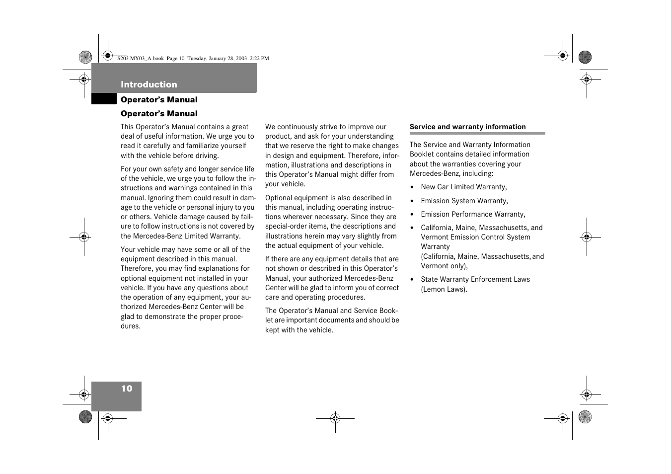Operator’s manual | Mercedes-Benz 2003 C 240 4MATIC User Manual | Page 4 / 370