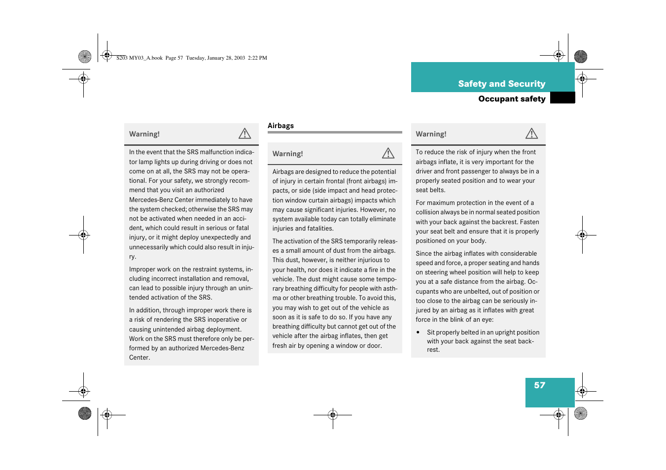 Airbags;occupant safety:airbags | Mercedes-Benz 2003 C 240 4MATIC User Manual | Page 51 / 370