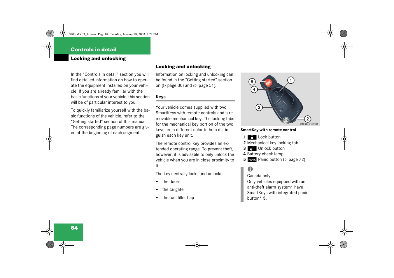 Locking;unlocking;smartkey:locking and unlocking, Keys, Locking and unlocking | Mercedes-Benz 2003 C 240 4MATIC User Manual | Page 78 / 370