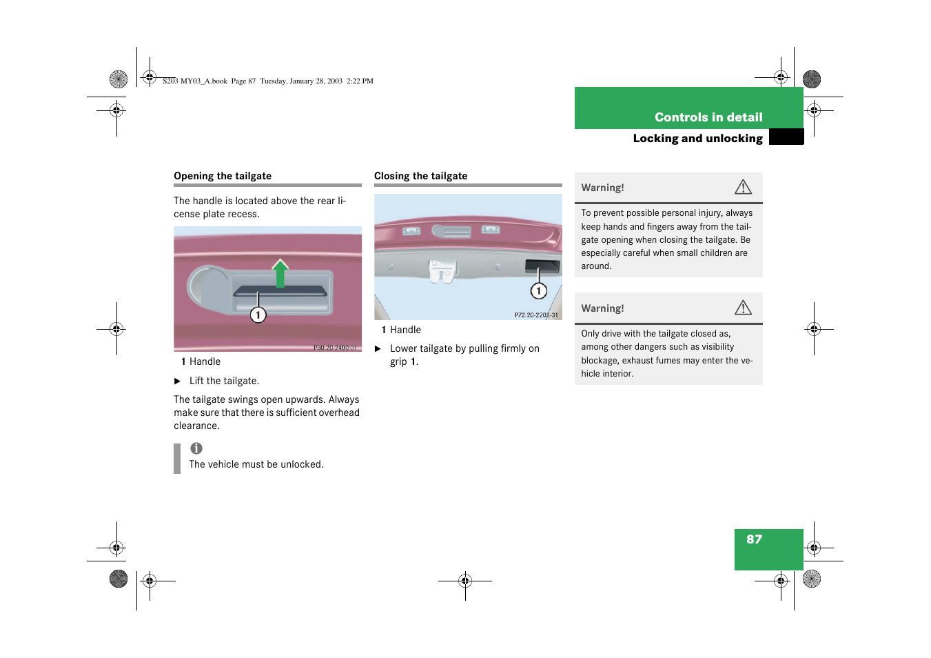Tailgate:closing;closing:tailgate | Mercedes-Benz 2003 C 240 4MATIC User Manual | Page 81 / 370