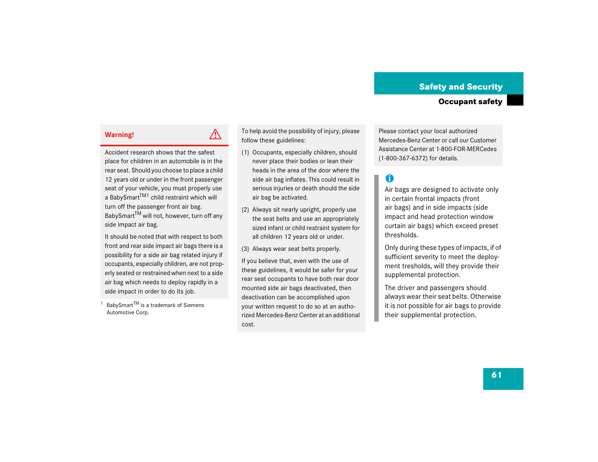 61 safety and security | Mercedes-Benz pmn User Manual | Page 63 / 442