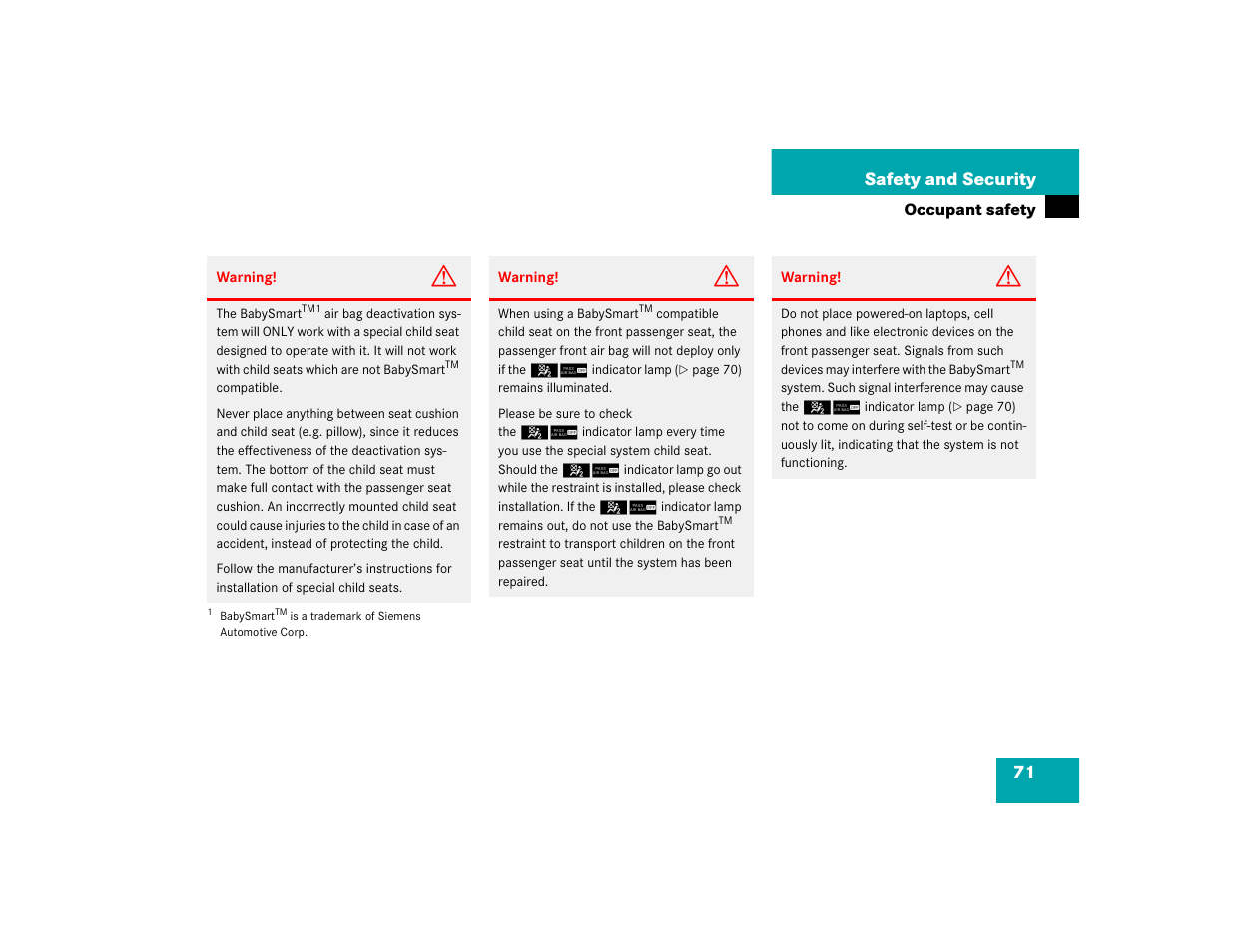 71 safety and security | Mercedes-Benz pmn User Manual | Page 73 / 442