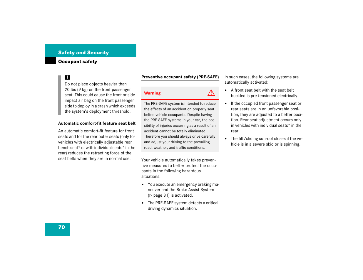 Mercedes-Benz S-Class User Manual | Page 72 / 474