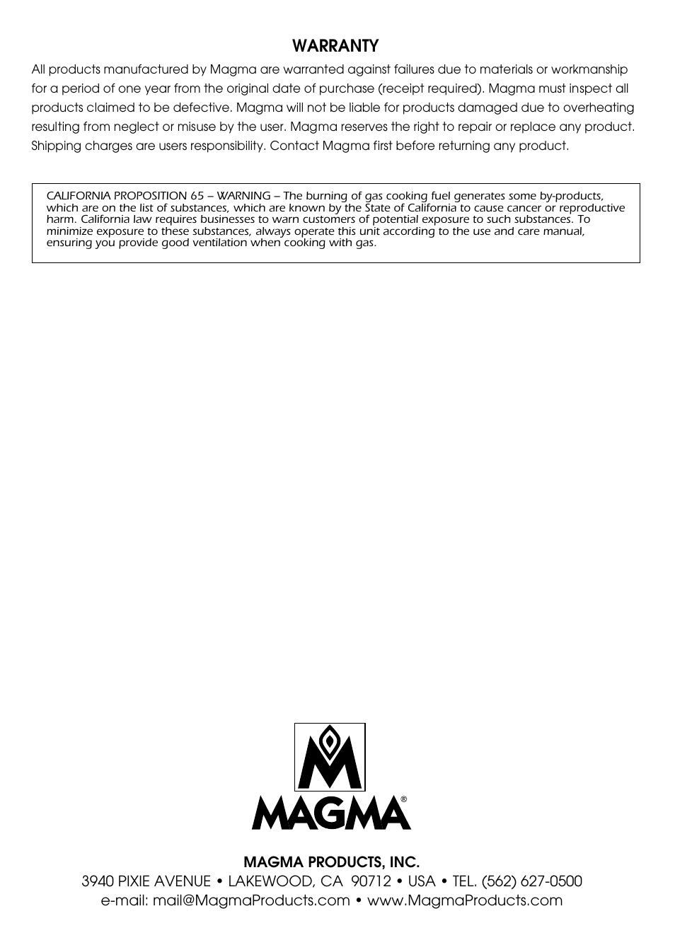 Warranty | Magma A10-037NZ User Manual | Page 8 / 8