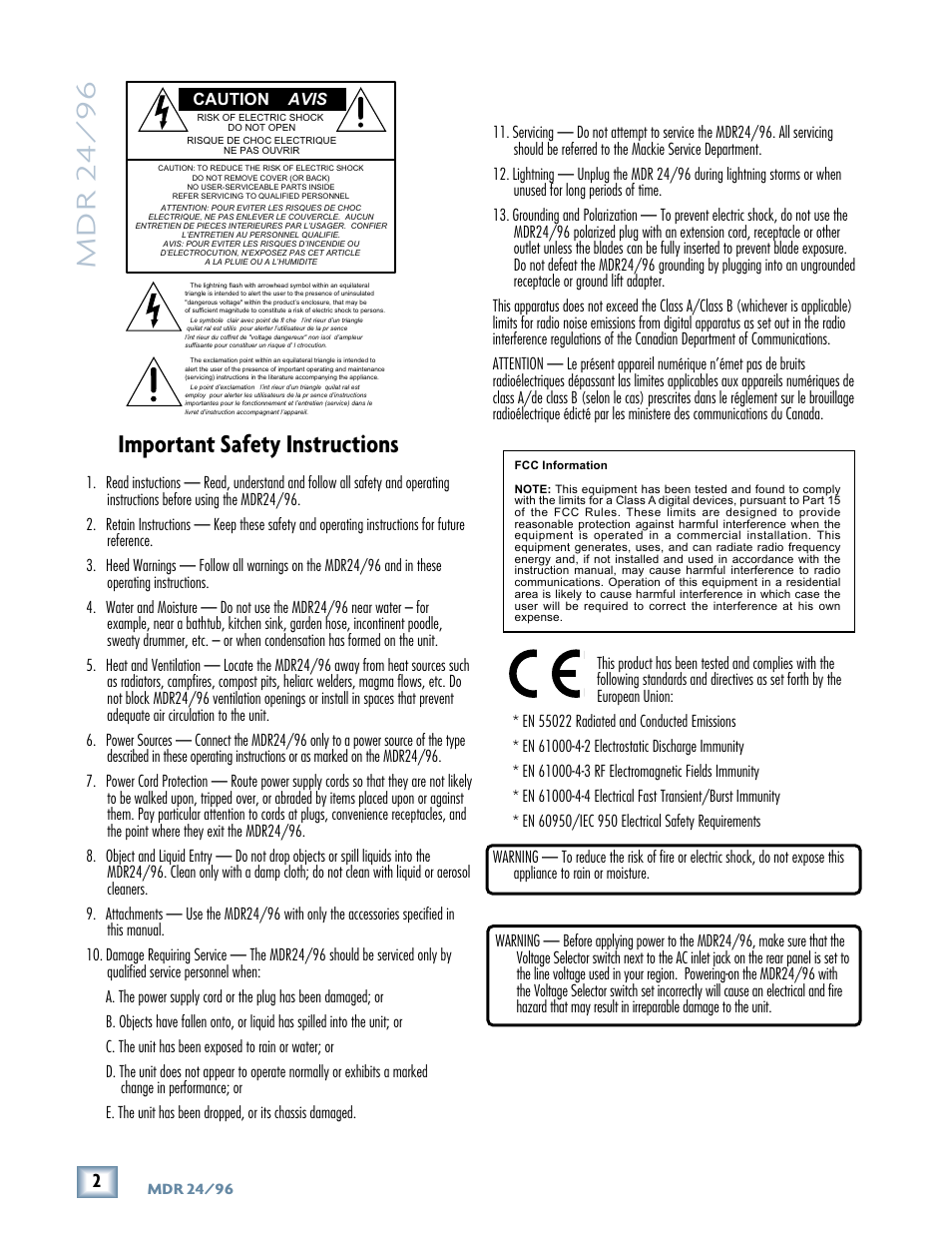 Mdr 24/ 96, Important safety instructions | Magma MDR 24/96 User Manual | Page 2 / 44