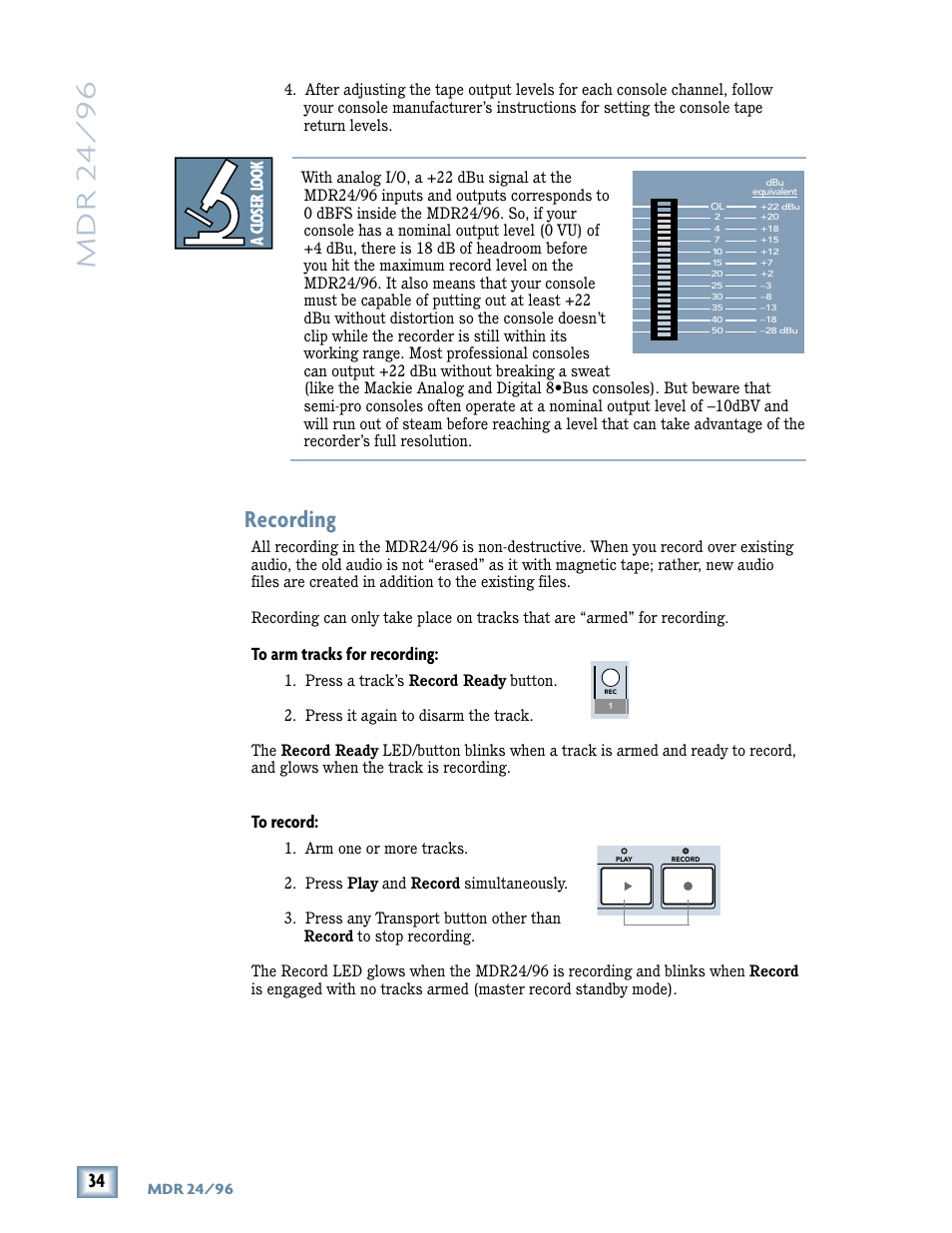 Mdr 24/ 96, Recording | Magma MDR 24/96 User Manual | Page 34 / 44