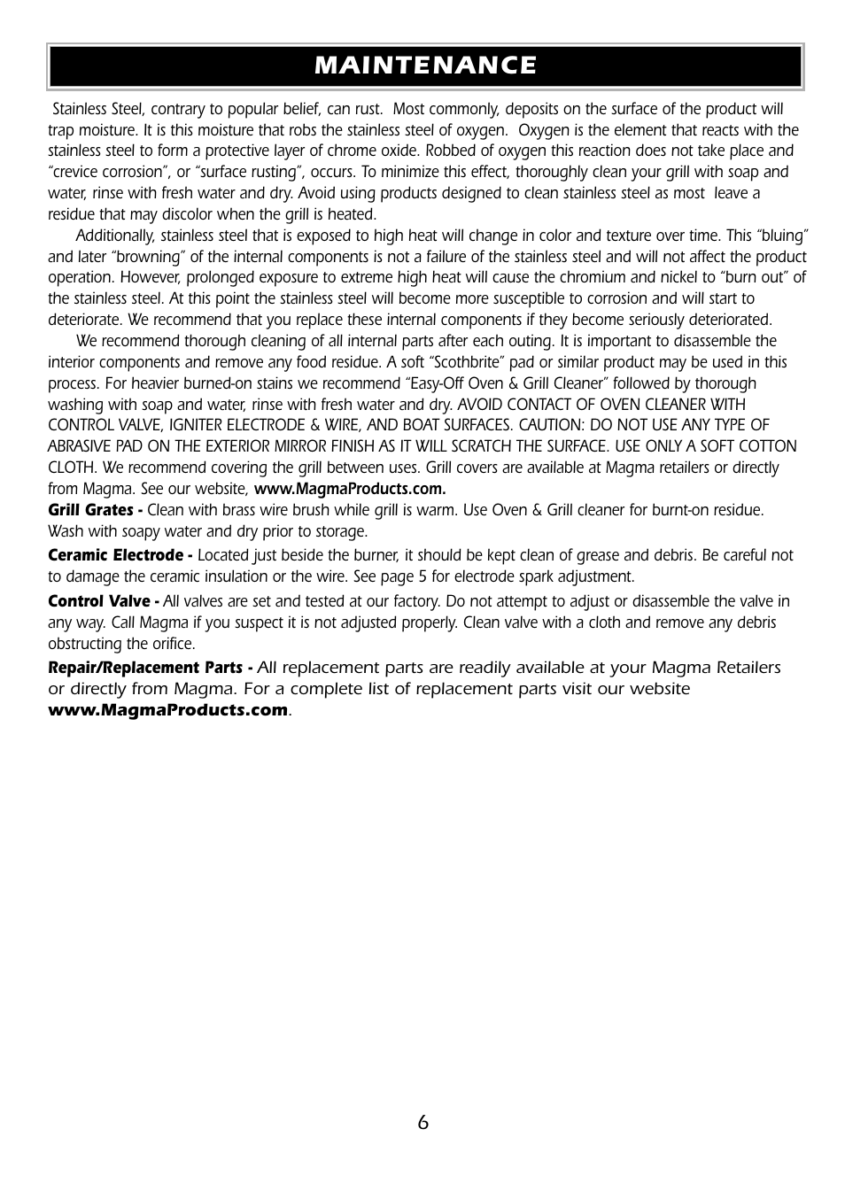 Maintenance | Magma A10-918 User Manual | Page 6 / 9