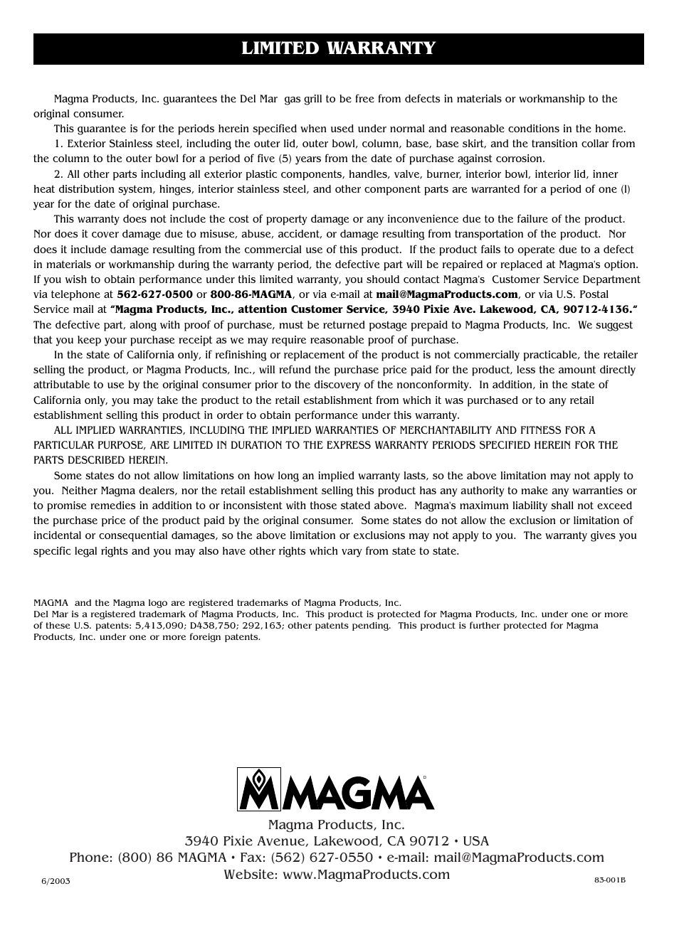 Limited warranty | Magma DM10-016NG User Manual | Page 20 / 20