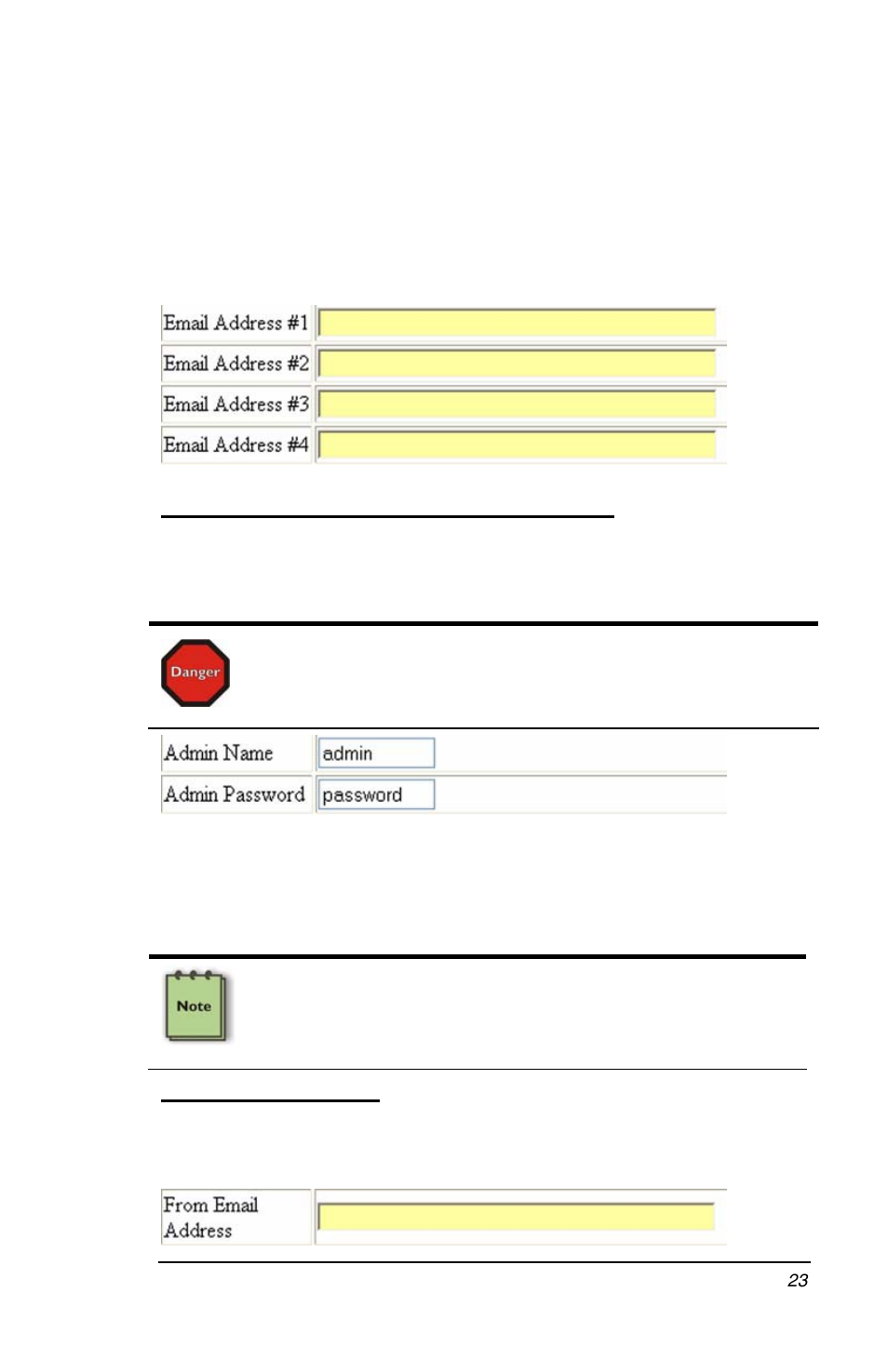 Recipient’s email address (email address #1 - #4), Administration name and password setup, From email address | Magma PCI Expansion System P13RR-TEL User Manual | Page 31 / 60