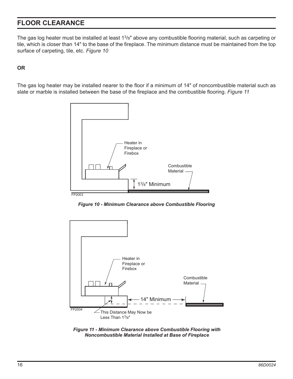 Floor clearance | Monessen Hearth MJ27NR User Manual | Page 16 / 40