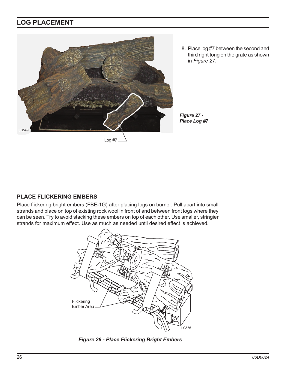 Log placement | Monessen Hearth MJ27NR User Manual | Page 26 / 40