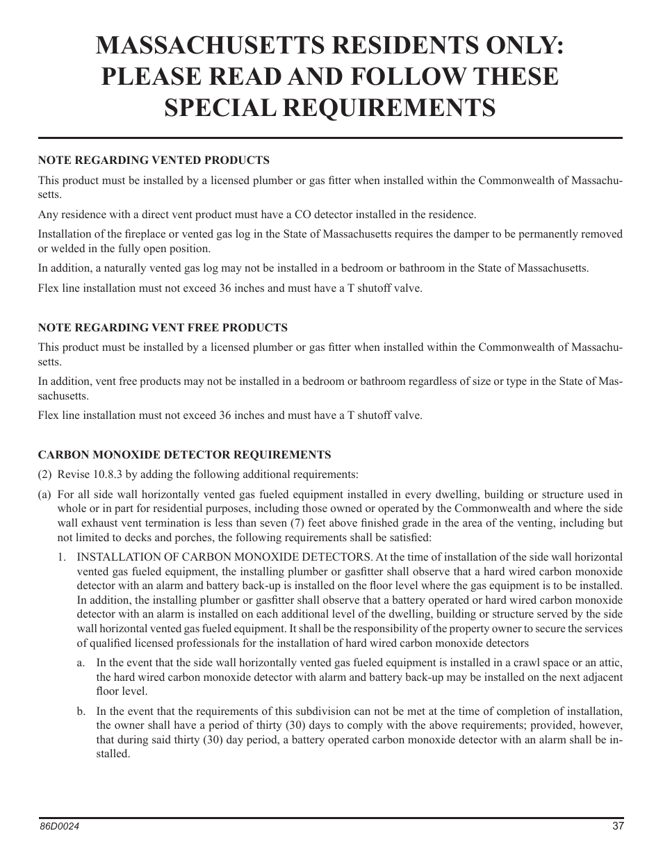 Monessen Hearth MJ27NR User Manual | Page 37 / 40