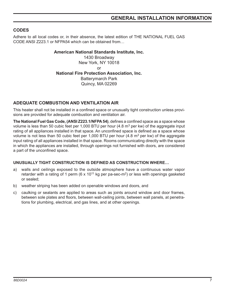 General installation information | Monessen Hearth MJ27NR User Manual | Page 7 / 40