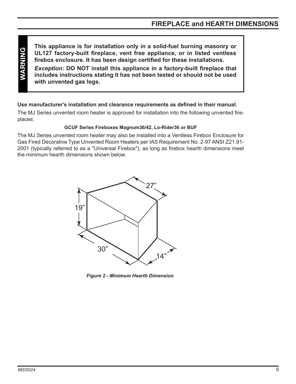 Monessen Hearth MJ27NR User Manual | Page 9 / 40