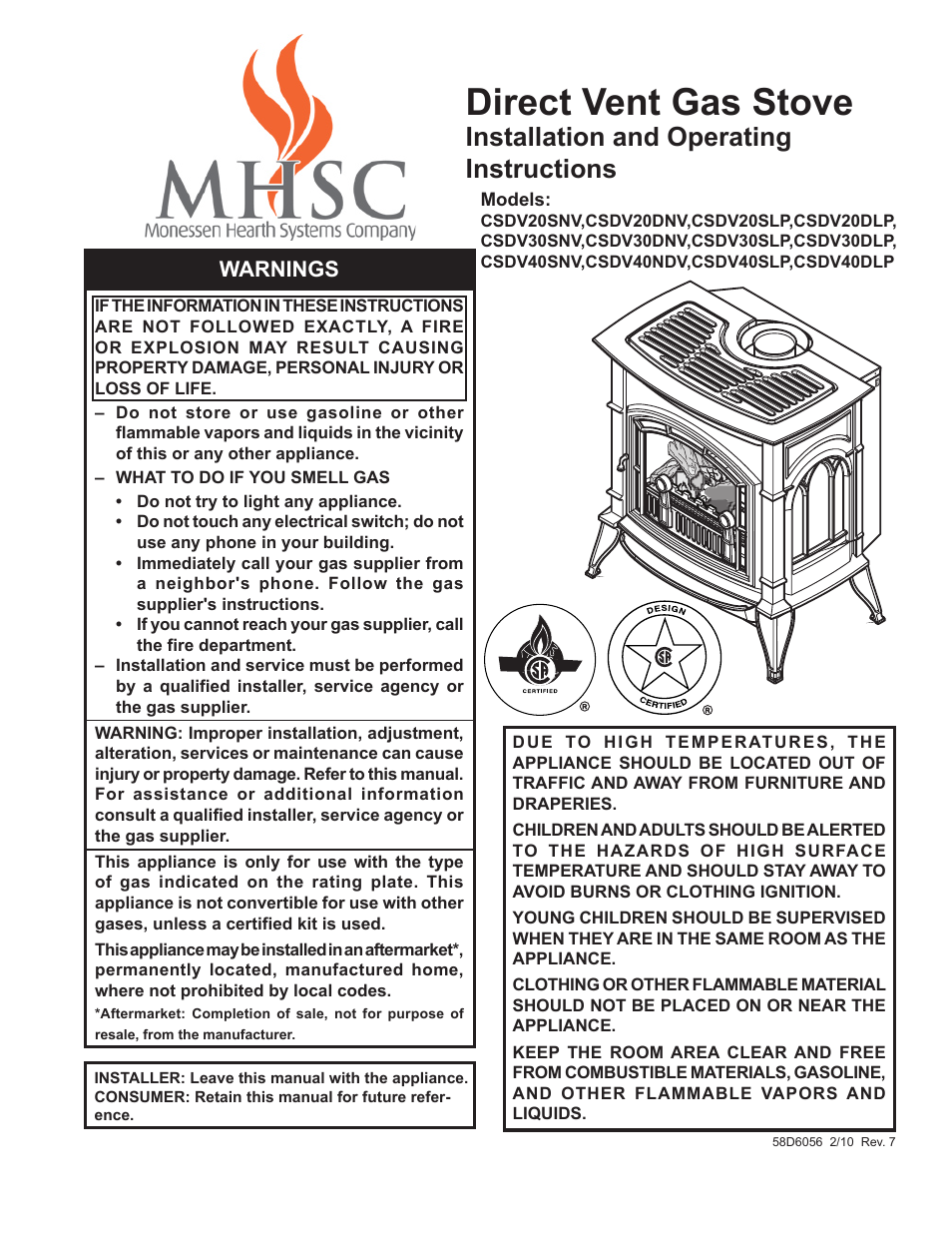 Monessen Hearth CSDV40SLP User Manual | 44 pages
