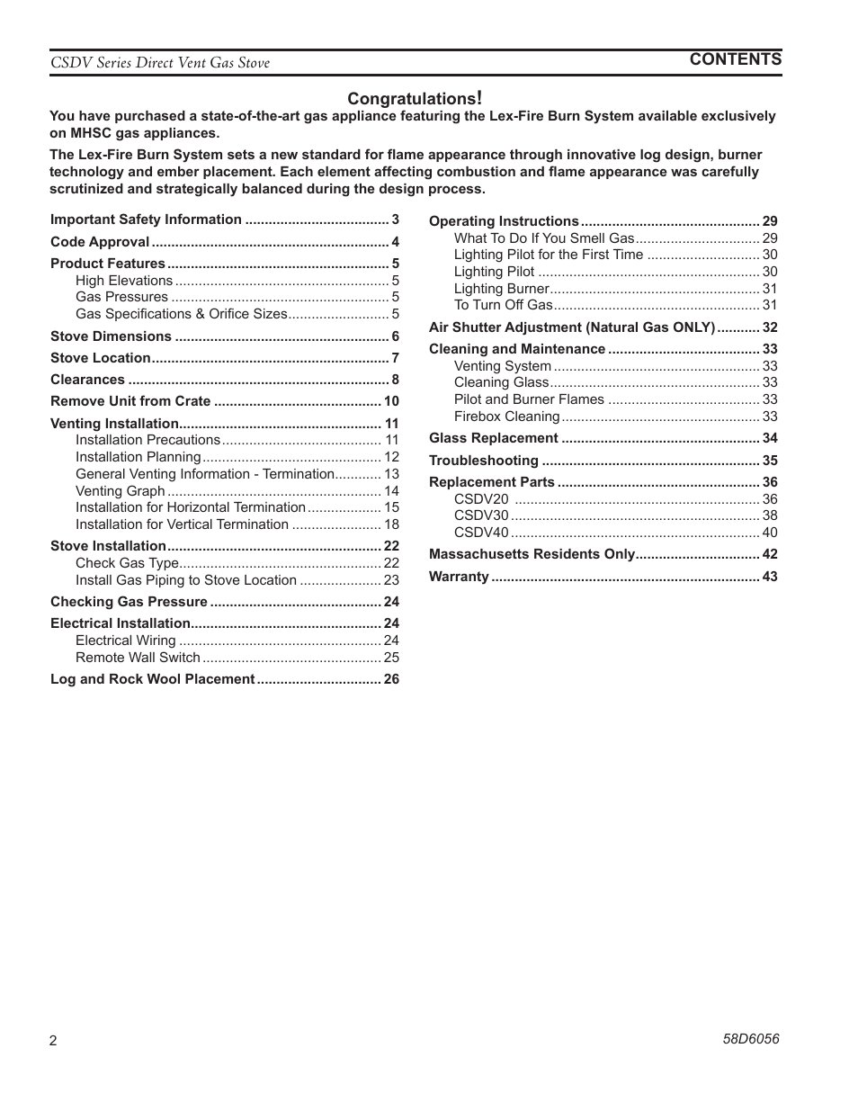 Monessen Hearth CSDV40SLP User Manual | Page 2 / 44