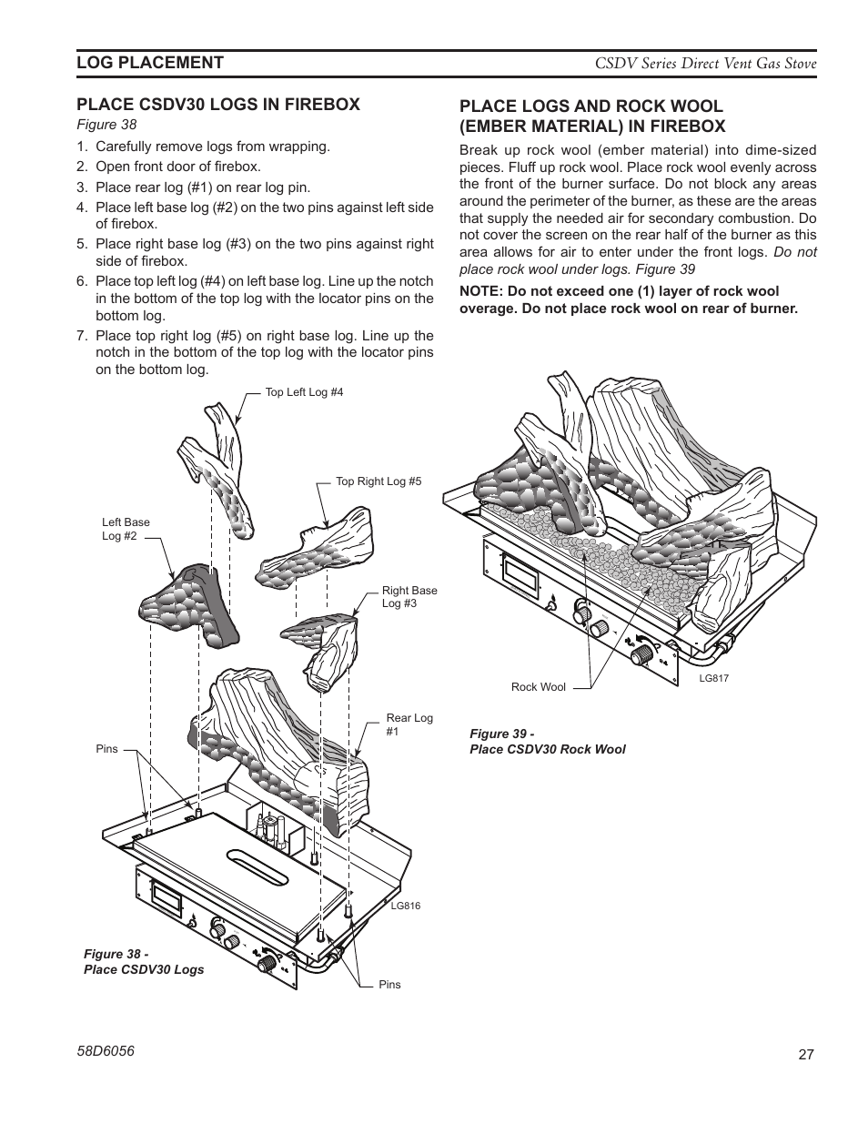 Log placement | Monessen Hearth CSDV40SLP User Manual | Page 27 / 44