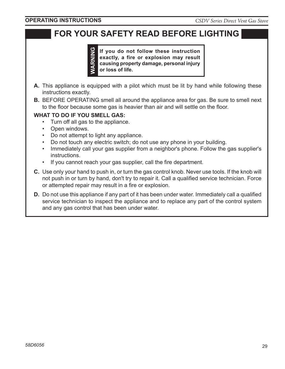 For your safety read before lighting | Monessen Hearth CSDV40SLP User Manual | Page 29 / 44