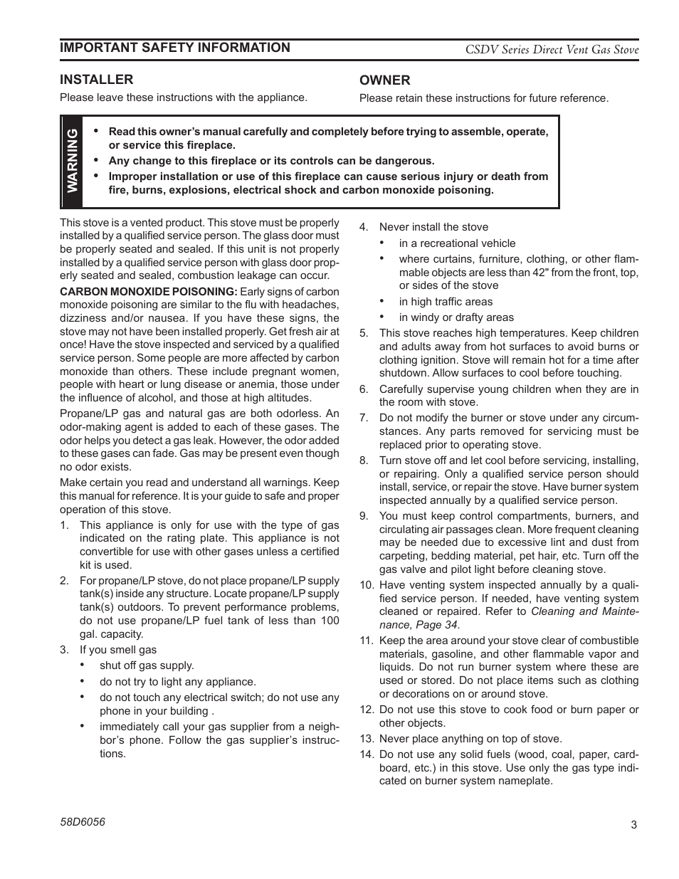 Monessen Hearth CSDV40SLP User Manual | Page 3 / 44