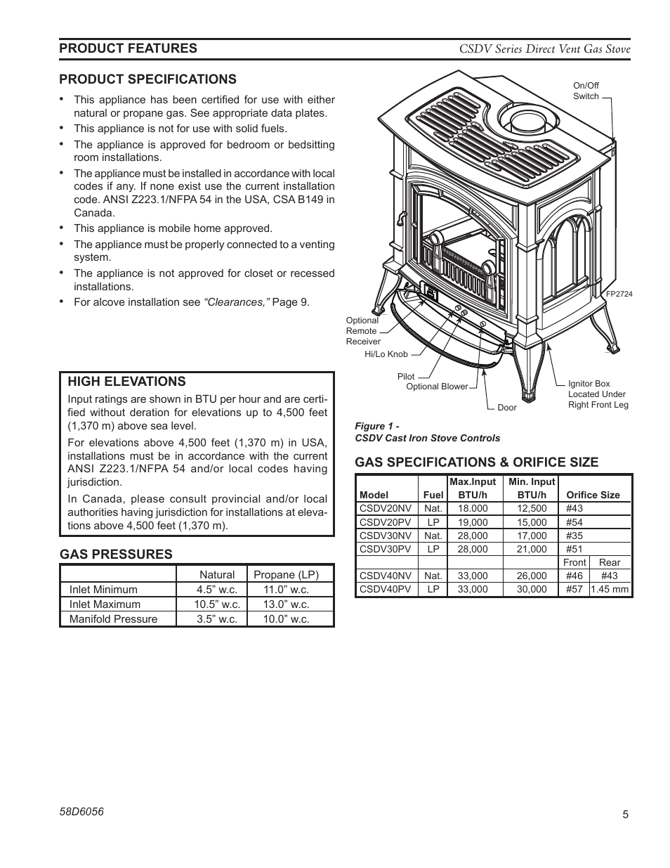 Fp2724 csdv controls | Monessen Hearth CSDV40SLP User Manual | Page 5 / 44