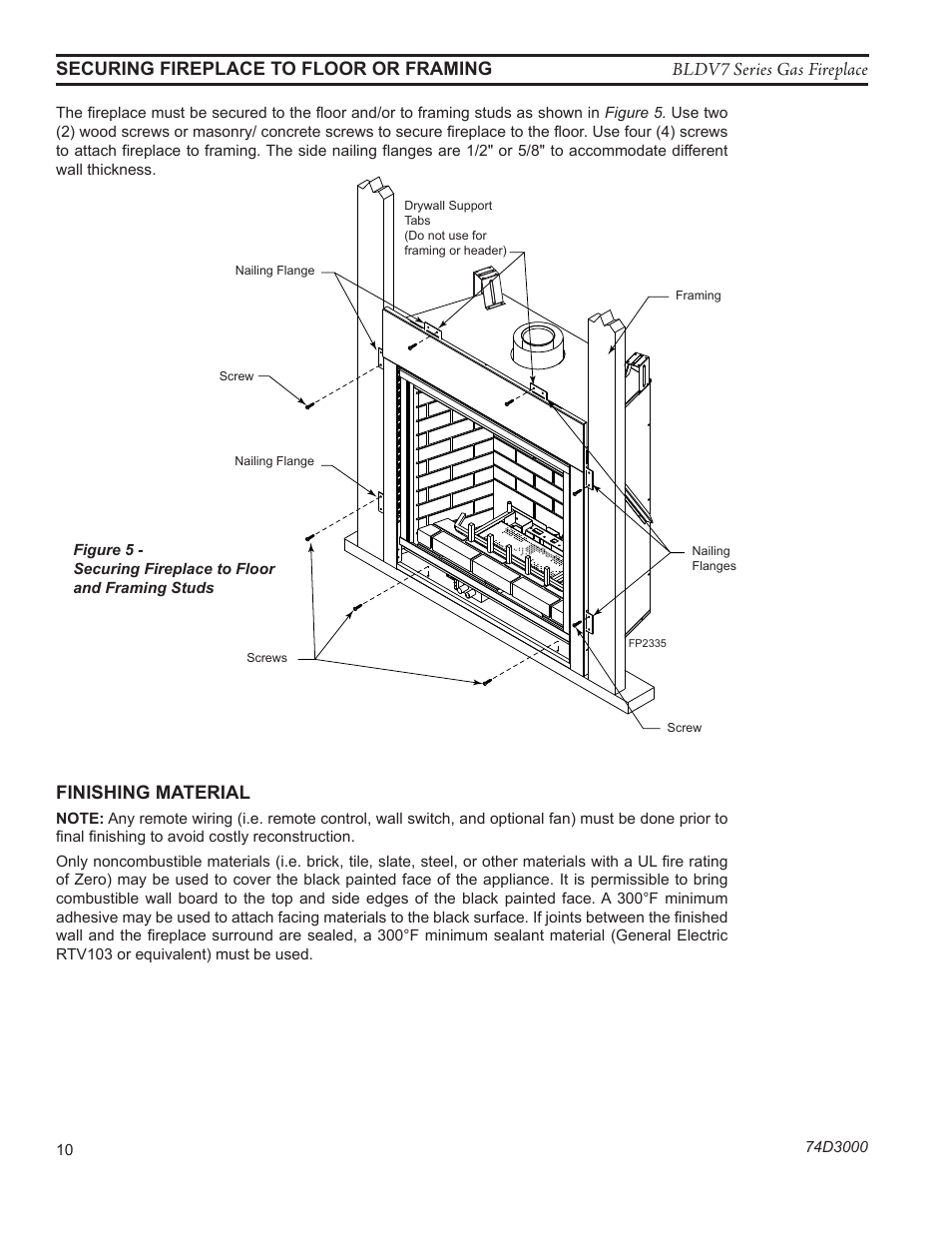 Bldv7 series gas fireplace, Fp2335 nailing flanges | Monessen Hearth BLDV7 SERIES BLDV500N/PV7;N/PSC7 User Manual | Page 10 / 60