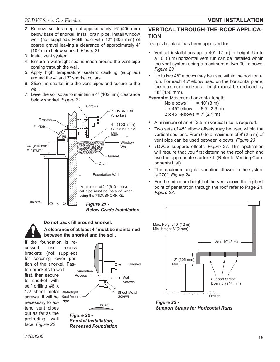 Bldv7 series gas fireplace vent installation, Vertical through-the-roof applica- tion | Monessen Hearth BLDV7 SERIES BLDV500N/PV7;N/PSC7 User Manual | Page 19 / 60