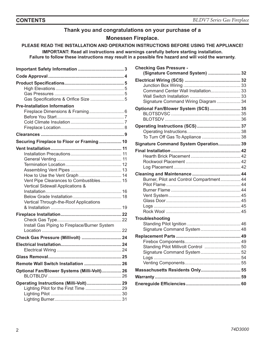 Monessen Hearth BLDV7 SERIES BLDV500N/PV7;N/PSC7 User Manual | Page 2 / 60