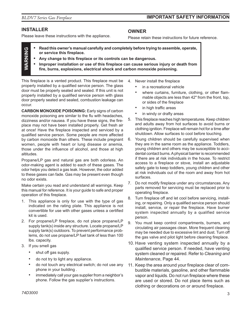 Monessen Hearth BLDV7 SERIES BLDV500N/PV7;N/PSC7 User Manual | Page 3 / 60