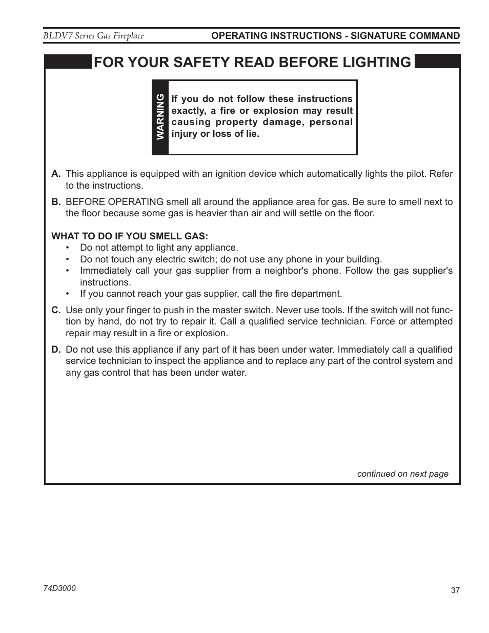 For your safety read before lighting | Monessen Hearth BLDV7 SERIES BLDV500N/PV7;N/PSC7 User Manual | Page 37 / 60