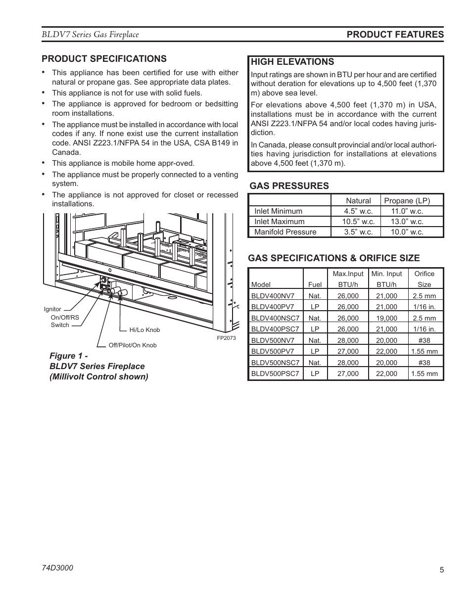 Fp2073 bldv controls | Monessen Hearth BLDV7 SERIES BLDV500N/PV7;N/PSC7 User Manual | Page 5 / 60