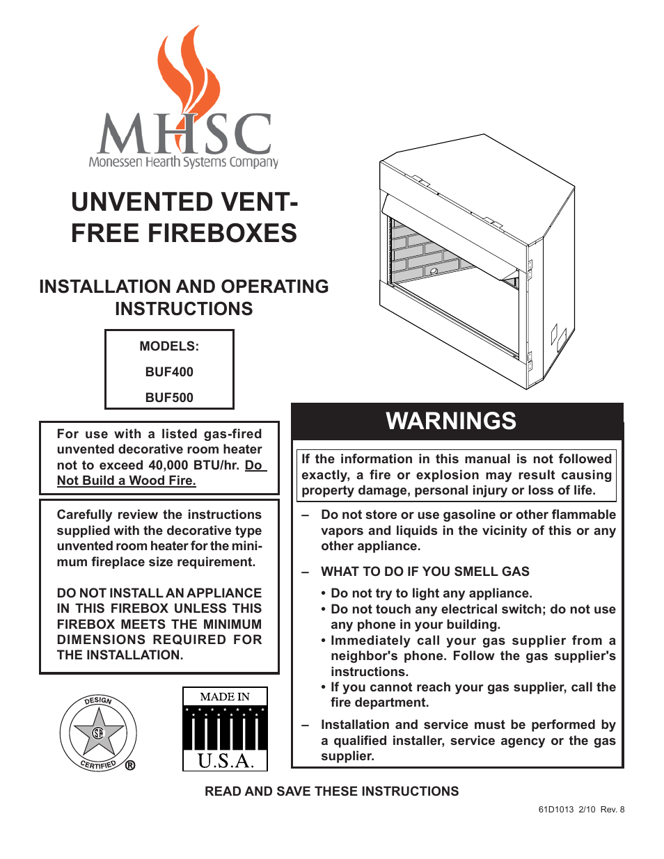 Monessen Hearth BUF400 User Manual | 20 pages