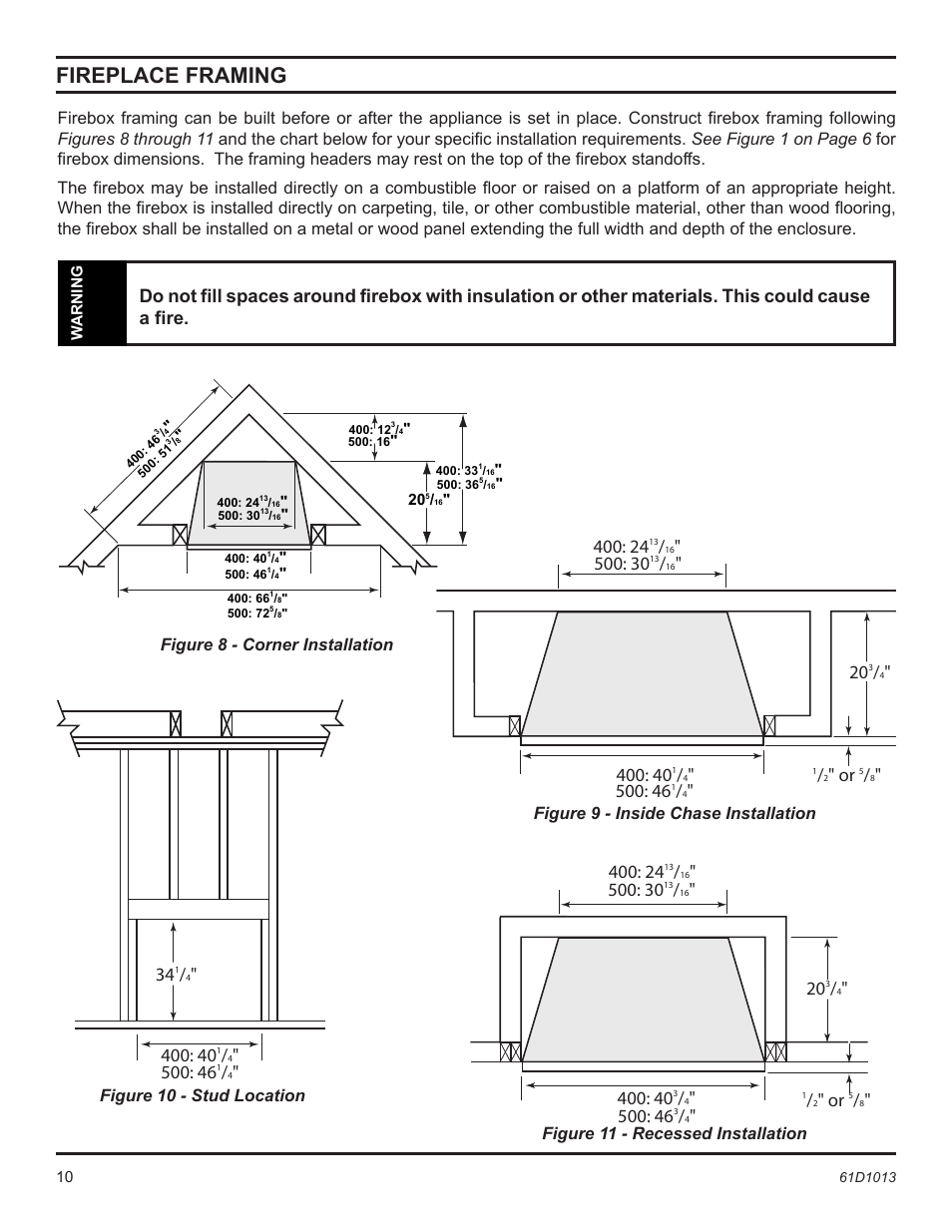 Fireplace framing | Monessen Hearth BUF400 User Manual | Page 10 / 20