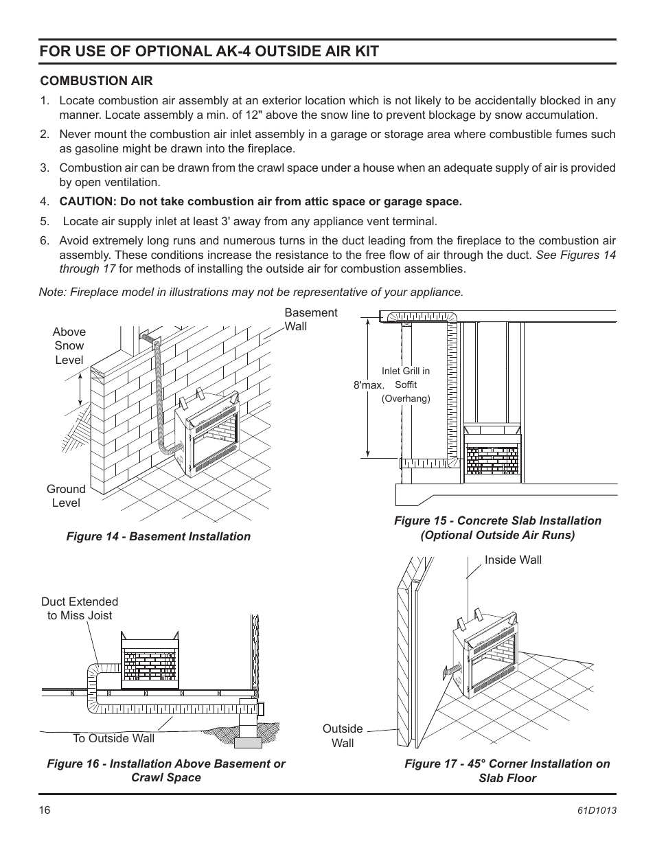 For use of optional ak-4 outside air kit | Monessen Hearth BUF400 User Manual | Page 16 / 20
