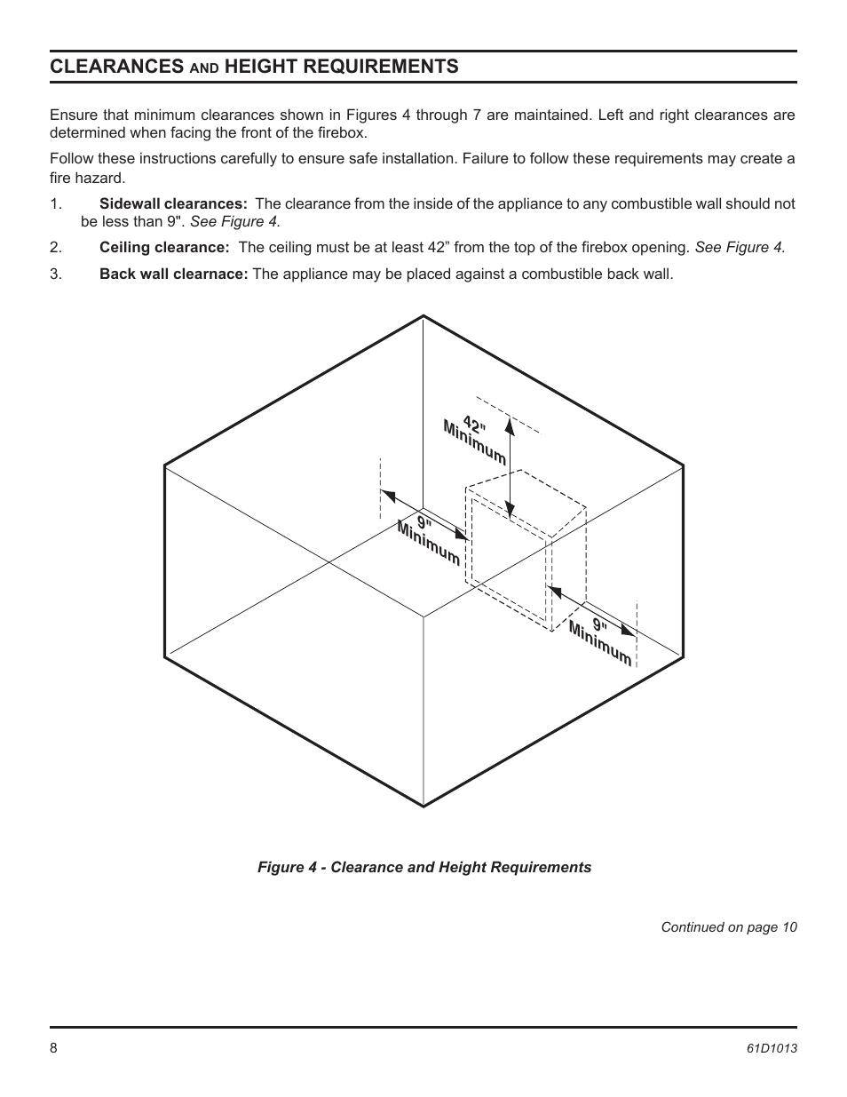 Clearances, Height requirements | Monessen Hearth BUF400 User Manual | Page 8 / 20