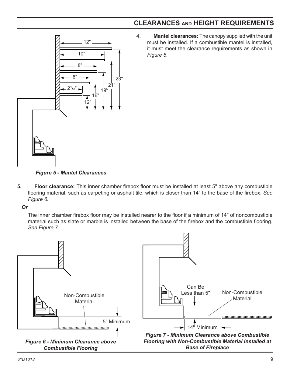 Clearances, Height requirements | Monessen Hearth BUF400 User Manual | Page 9 / 20