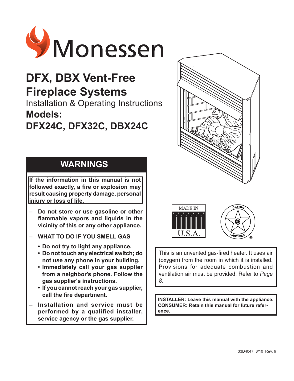 Monessen Hearth DFX24C User Manual | 36 pages
