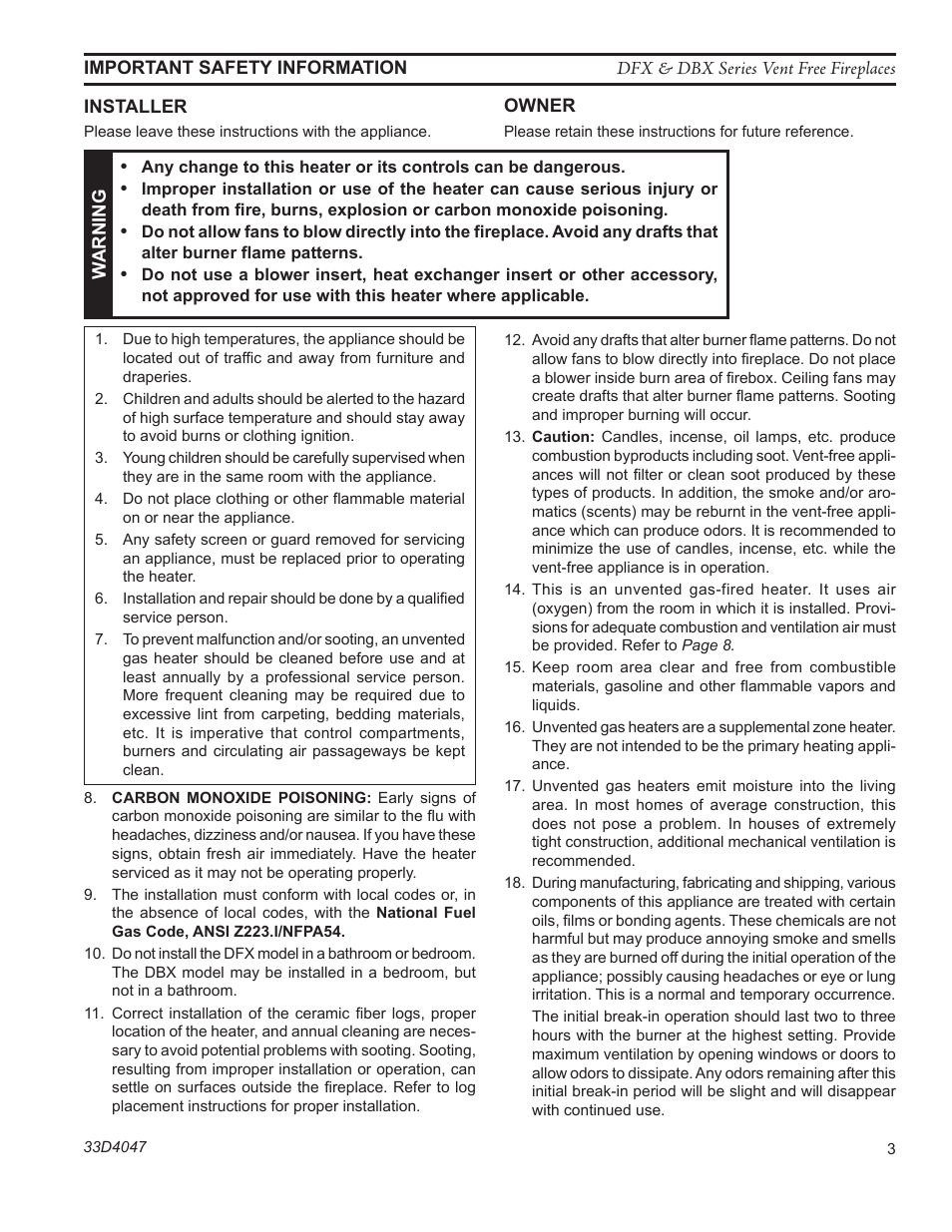 Monessen Hearth DFX24C User Manual | Page 3 / 36