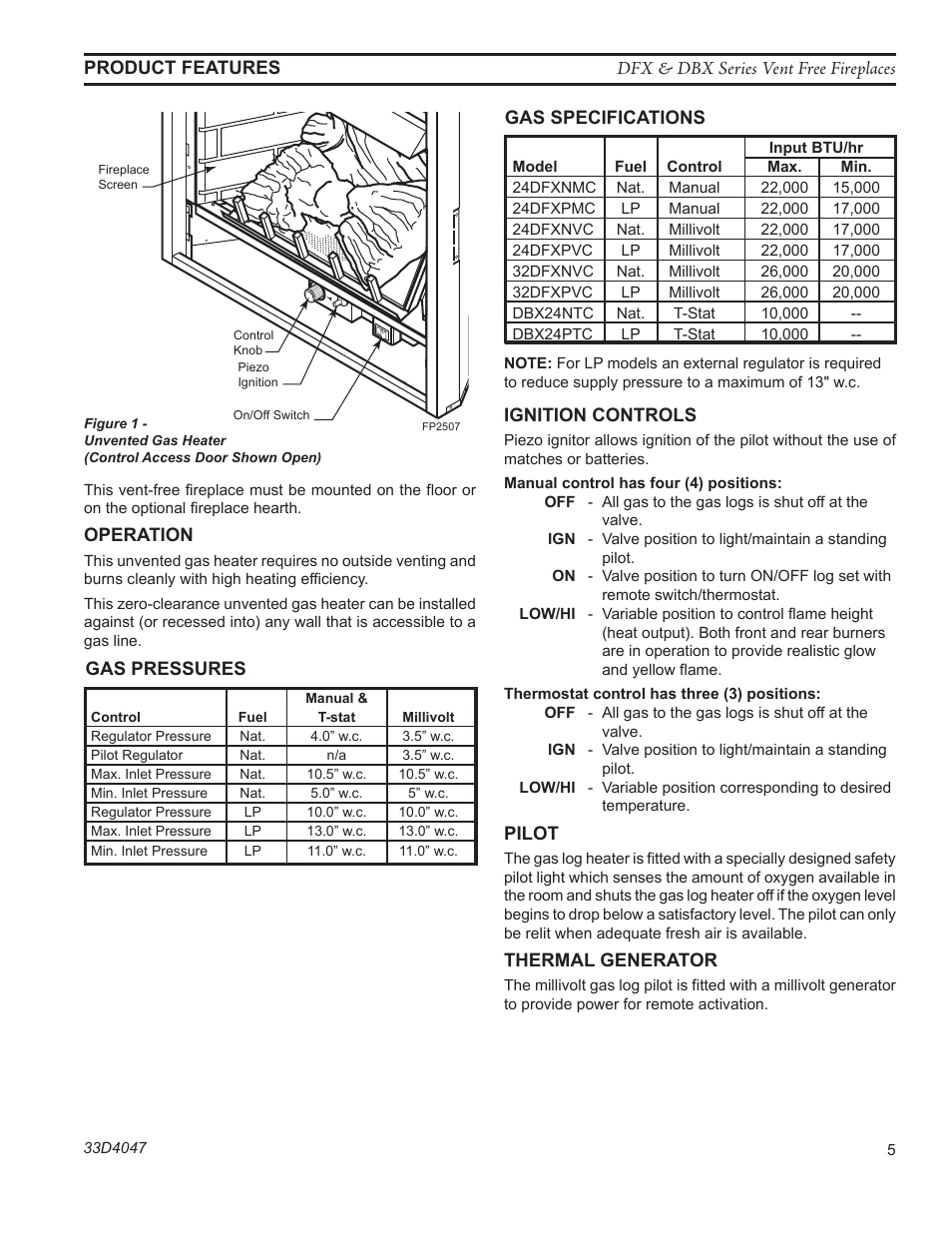 Fp2507 vfs dbx controls | Monessen Hearth DFX24C User Manual | Page 5 / 36