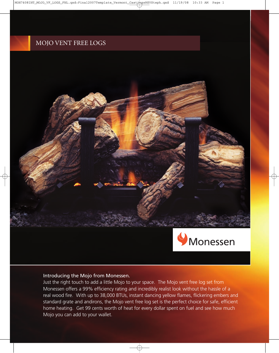 Monessen Hearth Mojo 7408INT User Manual | 2 pages