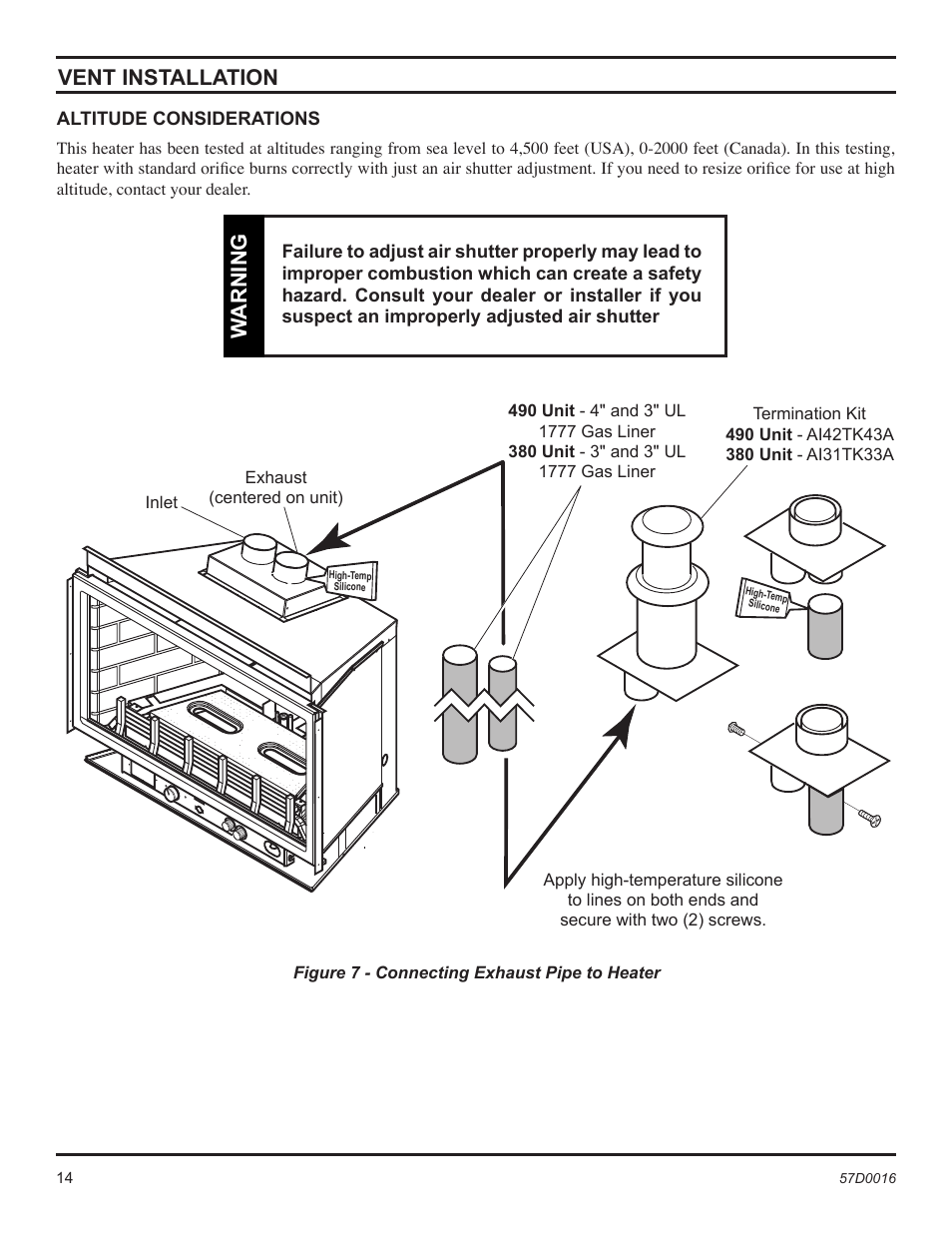 Vent installation, Warning | Monessen Hearth Direct Vent Gas Insert IDV490NVC User Manual | Page 14 / 40