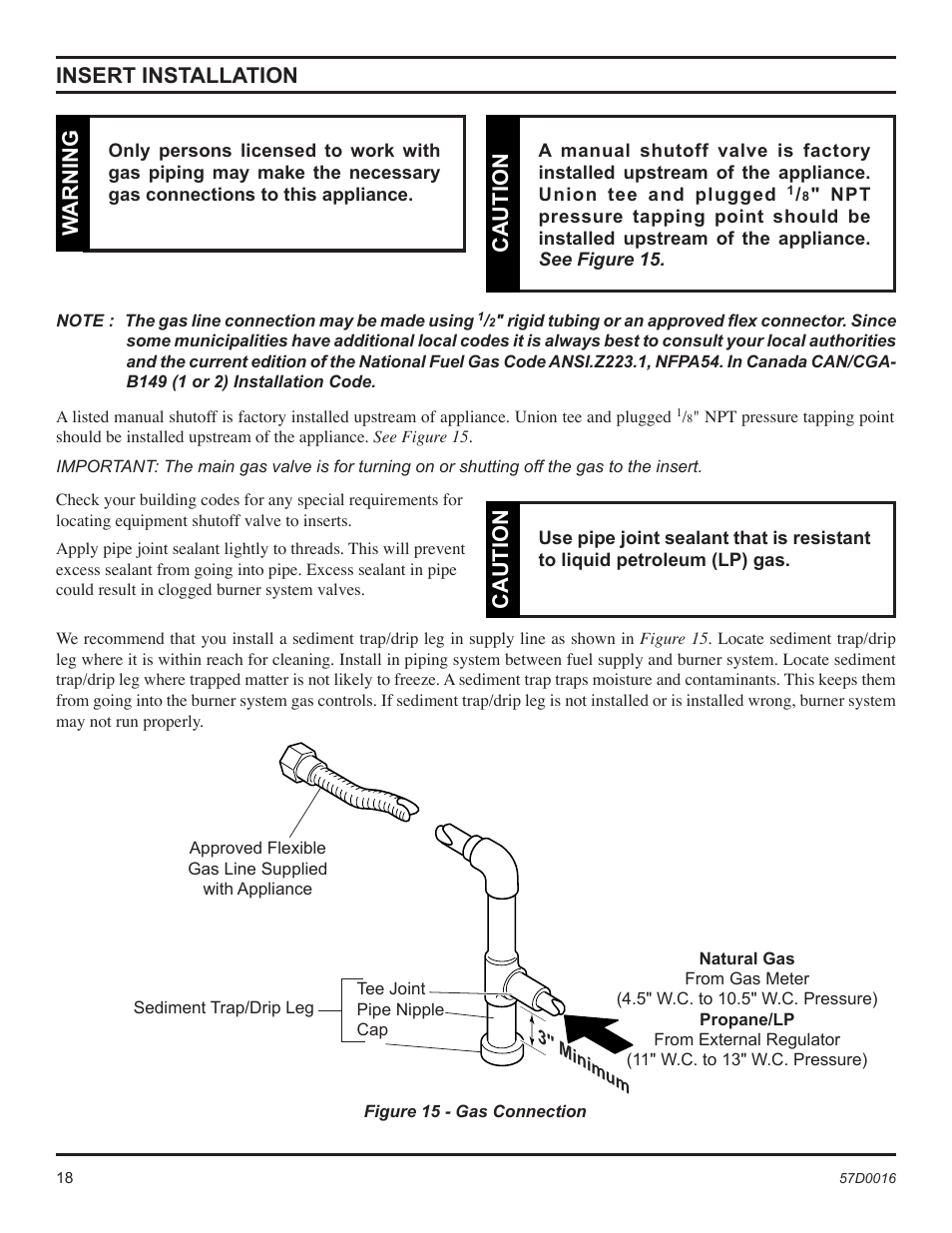 Insert installation, Caution, Warning | Monessen Hearth Direct Vent Gas Insert IDV490NVC User Manual | Page 18 / 40