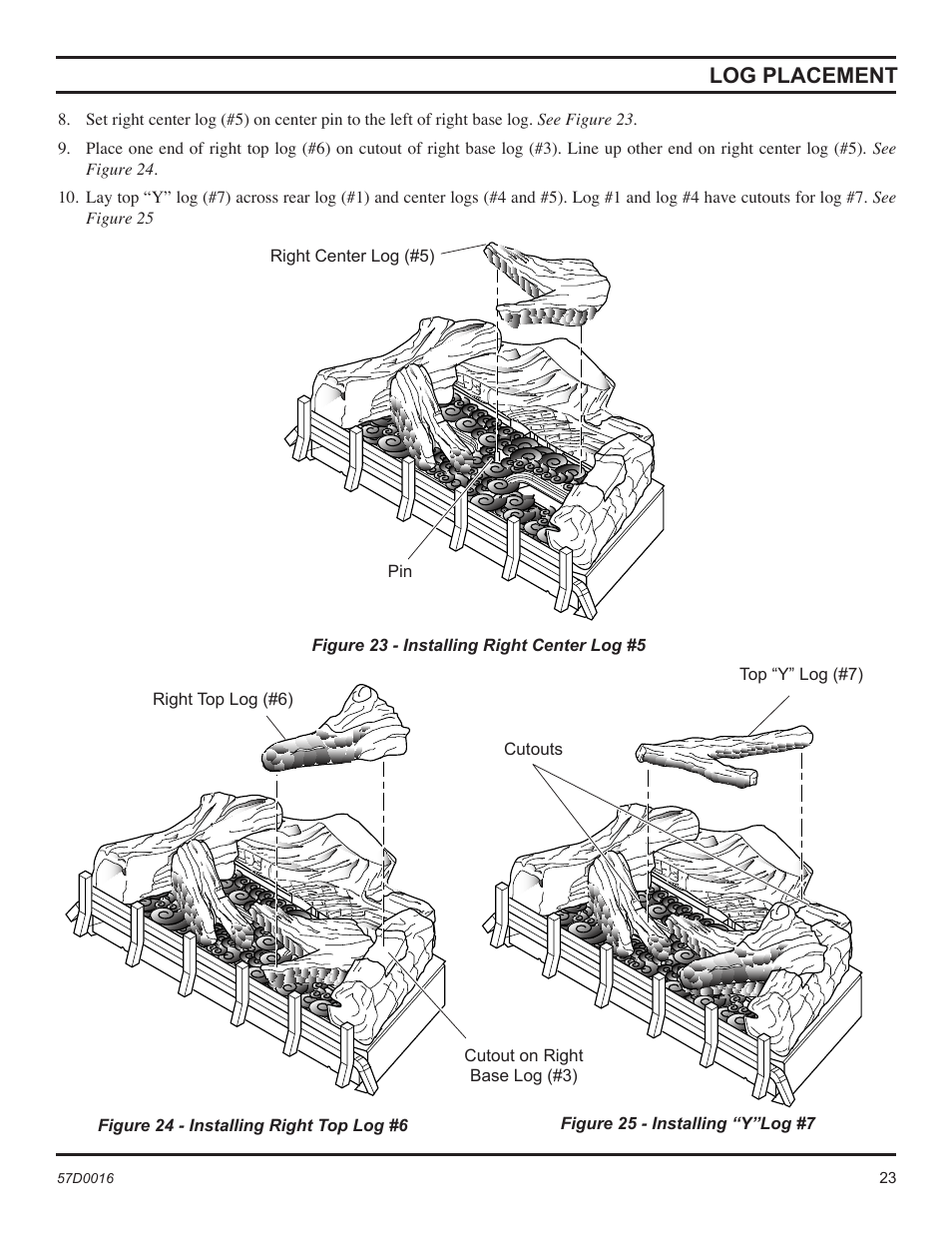 Log placement | Monessen Hearth Direct Vent Gas Insert IDV490NVC User Manual | Page 23 / 40