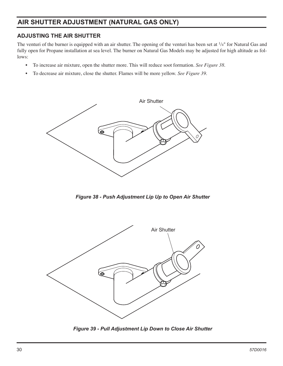 Air shutter adjustment (natural gas only) | Monessen Hearth Direct Vent Gas Insert IDV490NVC User Manual | Page 30 / 40