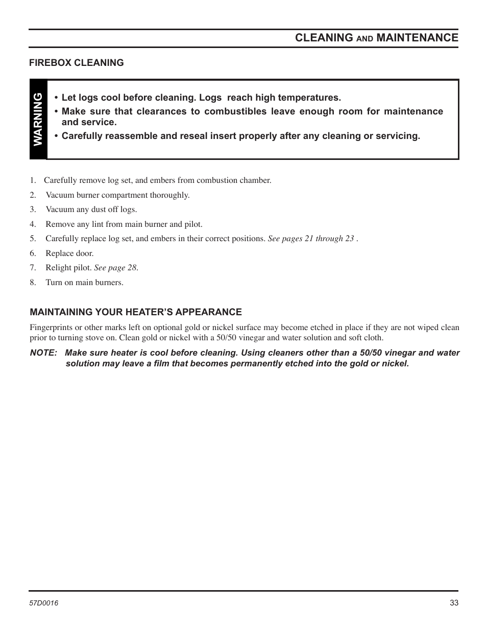 Monessen Hearth Direct Vent Gas Insert IDV490NVC User Manual | Page 33 / 40