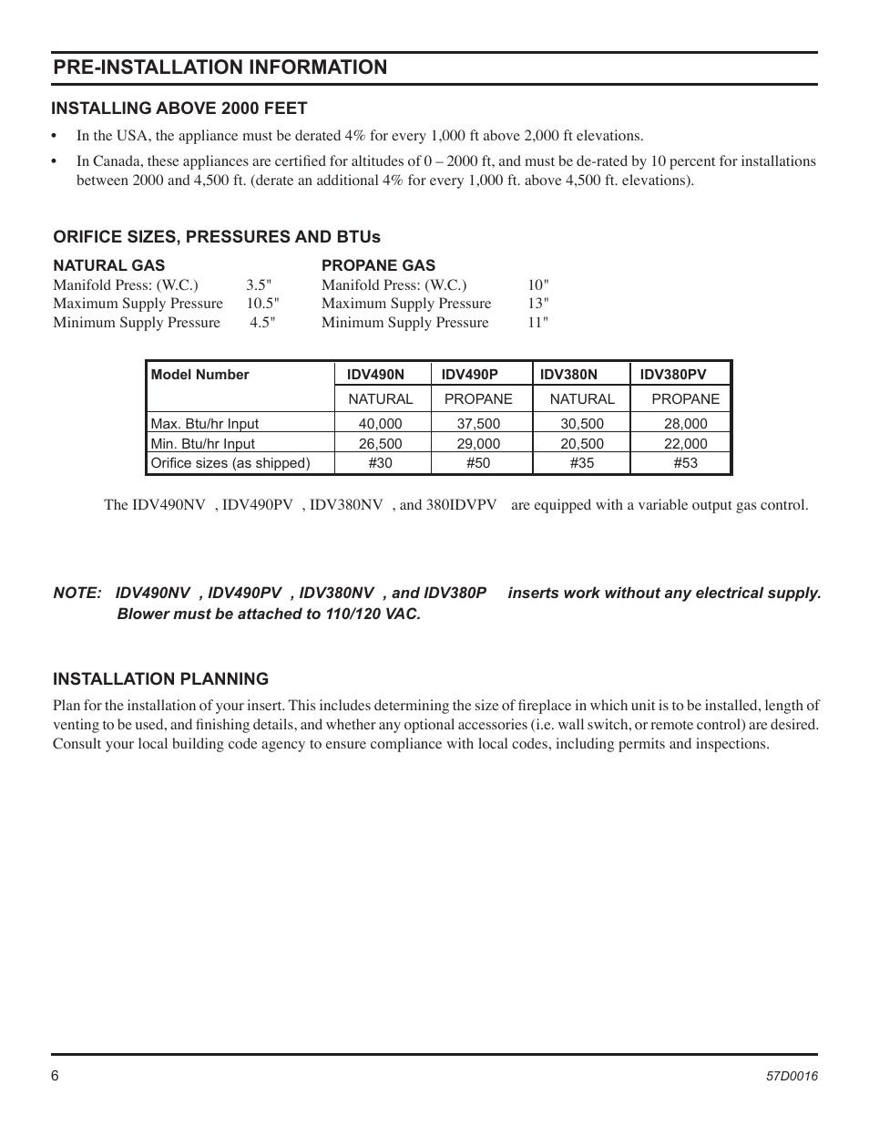 Pre-installation information | Monessen Hearth Direct Vent Gas Insert IDV490NVC User Manual | Page 6 / 40